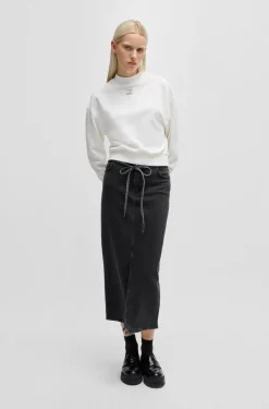 HUGO BOSS Belted Maxi Skirt In Salt-and-pepper Stretch Denim | Women Skirts