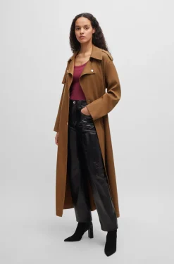 HUGO BOSS Belted Trench Coat With Hardware Trims | Women Pants | Jackets And Coats