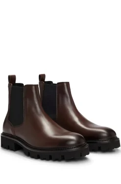 HUGO BOSS Burnished-leather Chelsea Boots With Logo Detail | Boots