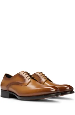 HUGO BOSS Burnished-leather Derby Shoes With Piped Details | Business Shoes