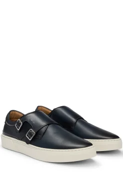 HUGO BOSS Burnished-leather Trainers With Double Monk Strap | Sneakers
