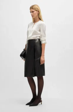 HUGO BOSS Button-neck Blouse In Stretch-silk Crepe De Chine | Women Blouses