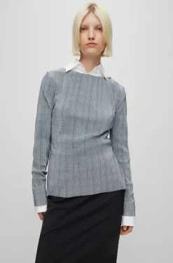 HUGO BOSS Checked, Pleated Slim-fit Top | Women Tops
