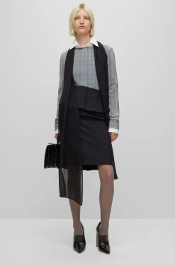 HUGO BOSS Checked, Pleated Slim-fit Top | Women Tops