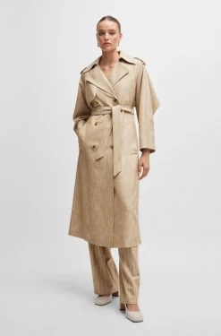 HUGO BOSS Double-breasted Trench Coat In Pinstripe Material | Women Blouses | Tops