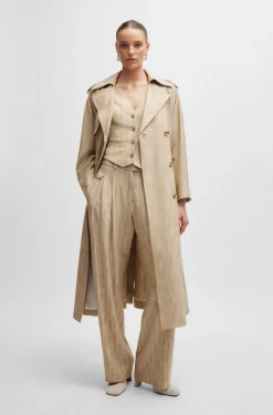 HUGO BOSS Double-breasted Trench Coat In Pinstripe Material | Women Blouses | Tops