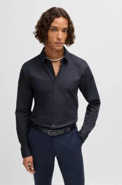 HUGO BOSS Extra-slim-fit Shirt In Animal-pattern Cotton Jacquard | Shirts