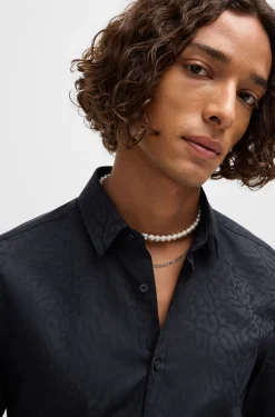 HUGO BOSS Extra-slim-fit Shirt In Animal-pattern Cotton Jacquard | Shirts