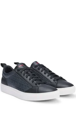 HUGO BOSS Faux-leather Lace-up Trainers With Monogram Print | Sneakers