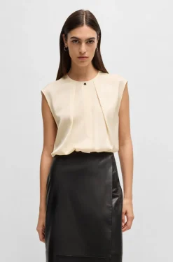 HUGO BOSS Fitted Sleeveless Blouse In Stretch Silk With Concealed Placket | Women Blouses