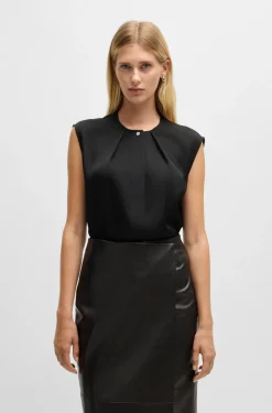 HUGO BOSS Fitted Sleeveless Blouse In Stretch Silk With Concealed Placket | Women Blouses