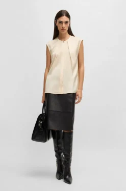 HUGO BOSS Fitted Sleeveless Blouse In Stretch Silk With Concealed Placket | Women Blouses