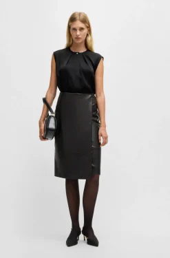 HUGO BOSS Fitted Sleeveless Blouse In Stretch Silk With Concealed Placket | Women Blouses