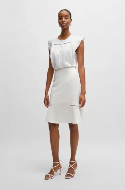 HUGO BOSS Flutter-sleeve Blouse With Ladder-lace Trim | Women Tops