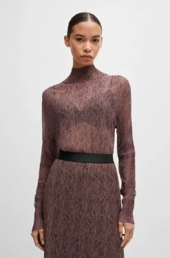 HUGO BOSS High-neck Top In Plissé Tulle | Women Tops