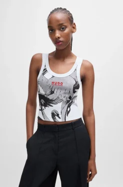 HUGO BOSS HUGO X Les Benjamins Vest In Stretch Cotton With Swan Print | Women Tops
