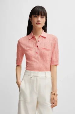 HUGO BOSS Knit Polo In Linen-blend | Women Sweaters And Cardigans