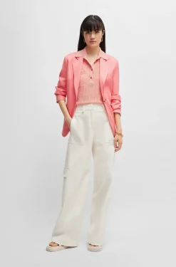 HUGO BOSS Knit Polo In Linen-blend | Women Sweaters And Cardigans