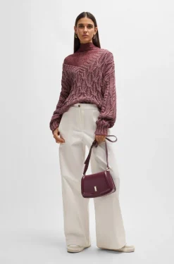 HUGO BOSS Leather Saddle Bag With Signature Hardware And Monogram | Women Bags