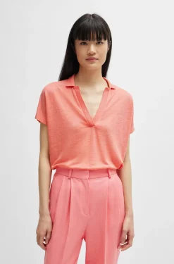 HUGO BOSS Linen-blend Top With Johnny Collar | Women Tops