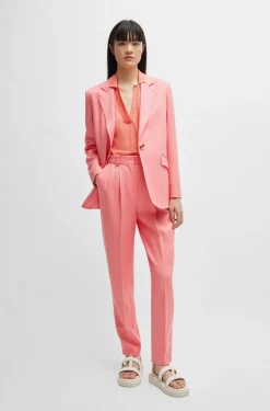 HUGO BOSS Linen-blend Top With Johnny Collar | Women Tops