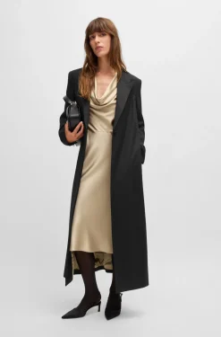 HUGO BOSS Long-length Tuxedo-style Coat In Stretch Fabric | Women Jackets And Coats