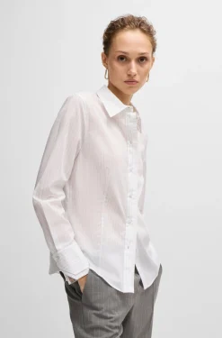 HUGO BOSS Long-sleeved Blouse In Pinstripe Cotton | Women Blouses