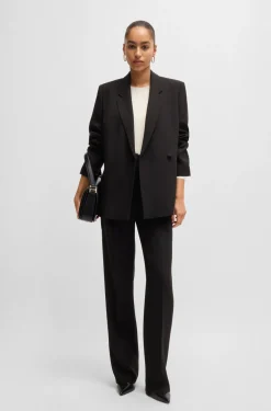 HUGO BOSS Long-sleeved Blouse In Washed Silk With Pleated Front | Women Blouses