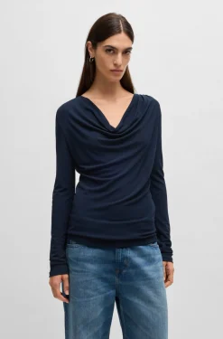 HUGO BOSS Long-sleeved Top In Stretch Crepe With Cowl Neckline | Women Tops