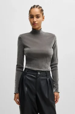 HUGO BOSS Mock-neck Top In Velvet-touch Mesh | Women Tops