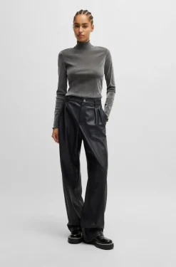 HUGO BOSS Mock-neck Top In Velvet-touch Mesh | Women Tops