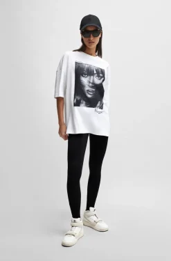 HUGO BOSS NAOMI X BOSS Interlock-cotton T-shirt With Dropped Shoulders | Women Blouses