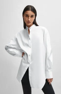 HUGO BOSS NAOMI X BOSS Longline Cotton Blouse With Crinkle-free Effect | Women Tops