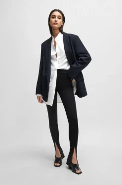 HUGO BOSS NAOMI X BOSS Longline Cotton Blouse With Crinkle-free Effect | Women Tops