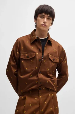 HUGO BOSS Oversize-fit Shirt In Floral-embroidered Twill | Shirts