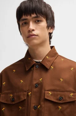 HUGO BOSS Oversize-fit Shirt In Floral-embroidered Twill | Shirts