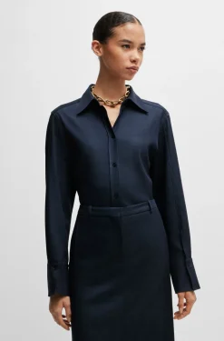 HUGO BOSS Regular-fit Blouse In Denim-effect Twill | Women Blouses