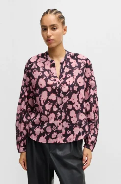 HUGO BOSS Regular-fit Blouse In Printed Cotton Voile | Women Blouses