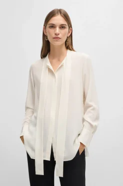 HUGO BOSS Regular-fit Blouse In Silk With Bow-tie Collar | Women Blouses