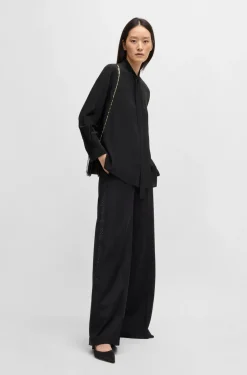 HUGO BOSS Regular-fit Blouse In Silk With Bow-tie Collar | Women Blouses