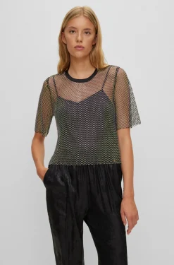 HUGO BOSS Regular-fit Blouse In Sparkling Mesh With Crystal Details | Women Blouses