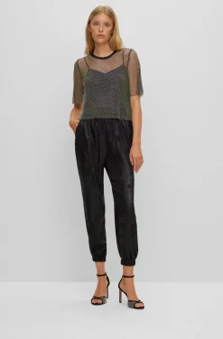 HUGO BOSS Regular-fit Blouse In Sparkling Mesh With Crystal Details | Women Blouses