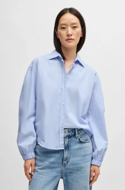 HUGO BOSS Regular-fit Blouse In Striped Cotton Poplin | Women Blouses