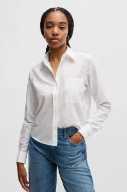 HUGO BOSS Regular-fit Blouse In Striped Cotton | Women Blouses