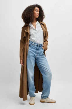 HUGO BOSS Regular-fit Blouse In Striped Cotton Poplin | Women Blouses