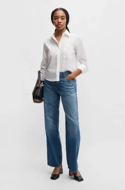 HUGO BOSS Regular-fit Blouse In Striped Cotton | Women Blouses