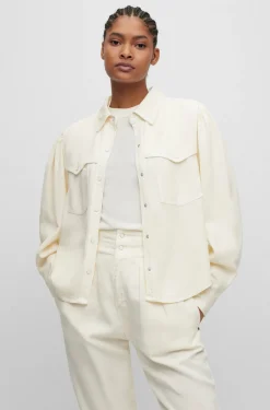 HUGO BOSS Regular-fit Blouse With Popper Closures And Point Collar | Women Blouses
