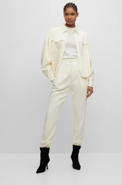 HUGO BOSS Regular-fit Blouse With Popper Closures And Point Collar | Women Blouses