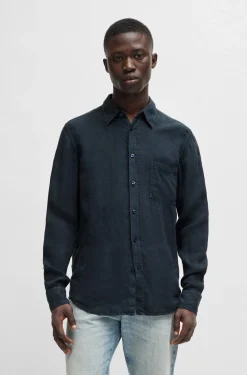 HUGO BOSS Regular-fit Shirt In Linen Canvas With Barrel Cuffs | Shirts