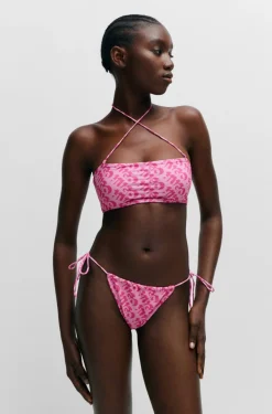 HUGO BOSS Tie-side Bikini Bottoms With Repeat Logo Print | Women Swimwear